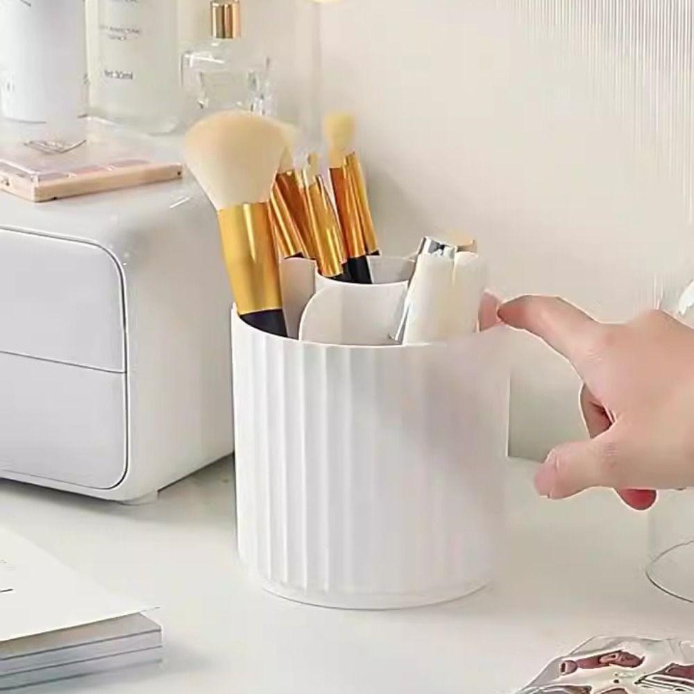 Rotatable Makeup Brush Cylinder with Cover Compartment Pen Holder Dressing Table Shelf  Collection