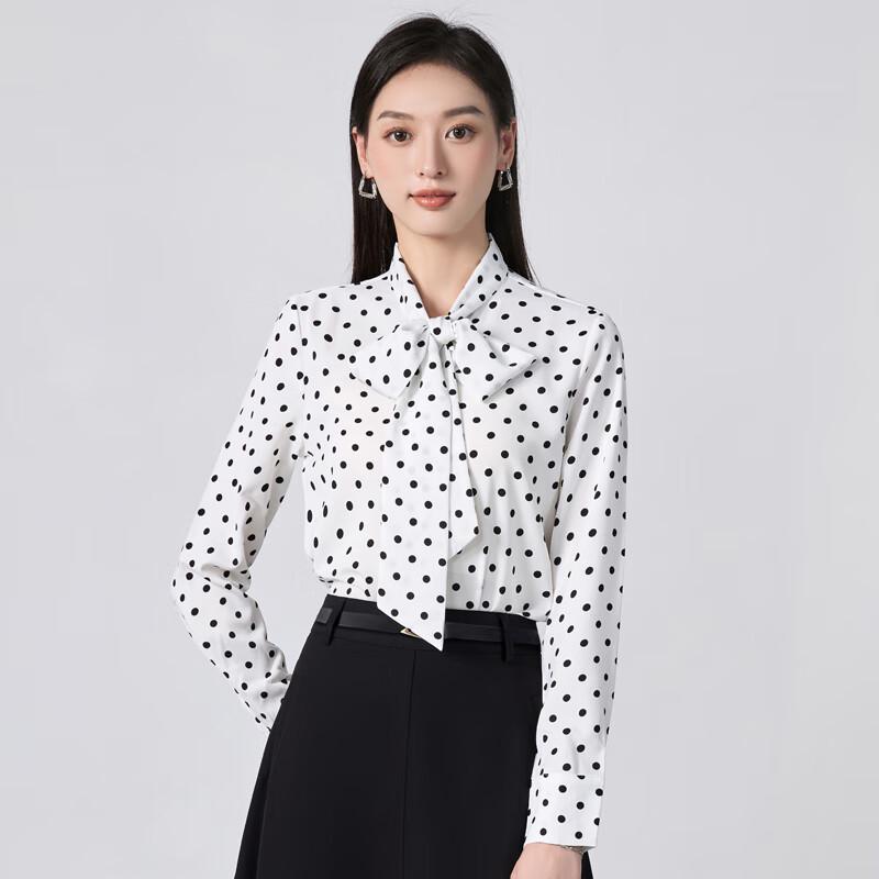Women's Polka Dot Long-Sleeve Blouse with Bow