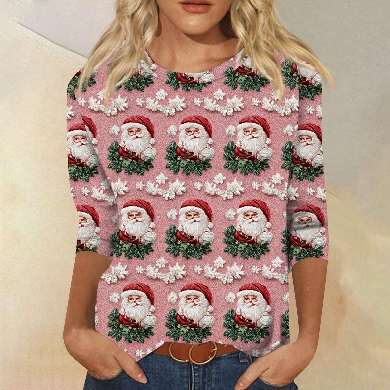 

Женская модная повседневная свободная футболка с круглым вырезом и рукавами 3/4 с принтом, женский топ L розовый