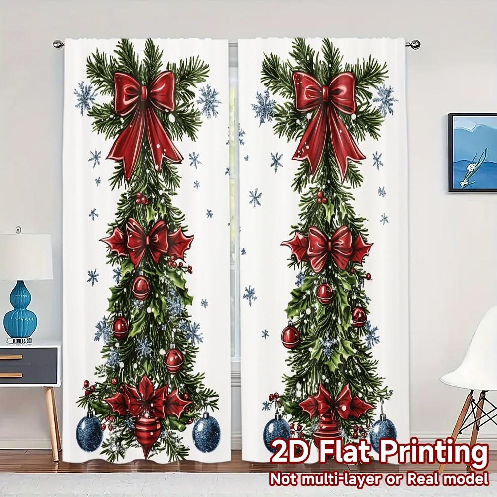 

2pcs,Curtains Christmas Tree Snowflakes Bows (3) Popular Creative Curtains Versatile 100% Polyester Curtains Versatile All 52.50×116.00 CM 2pcs