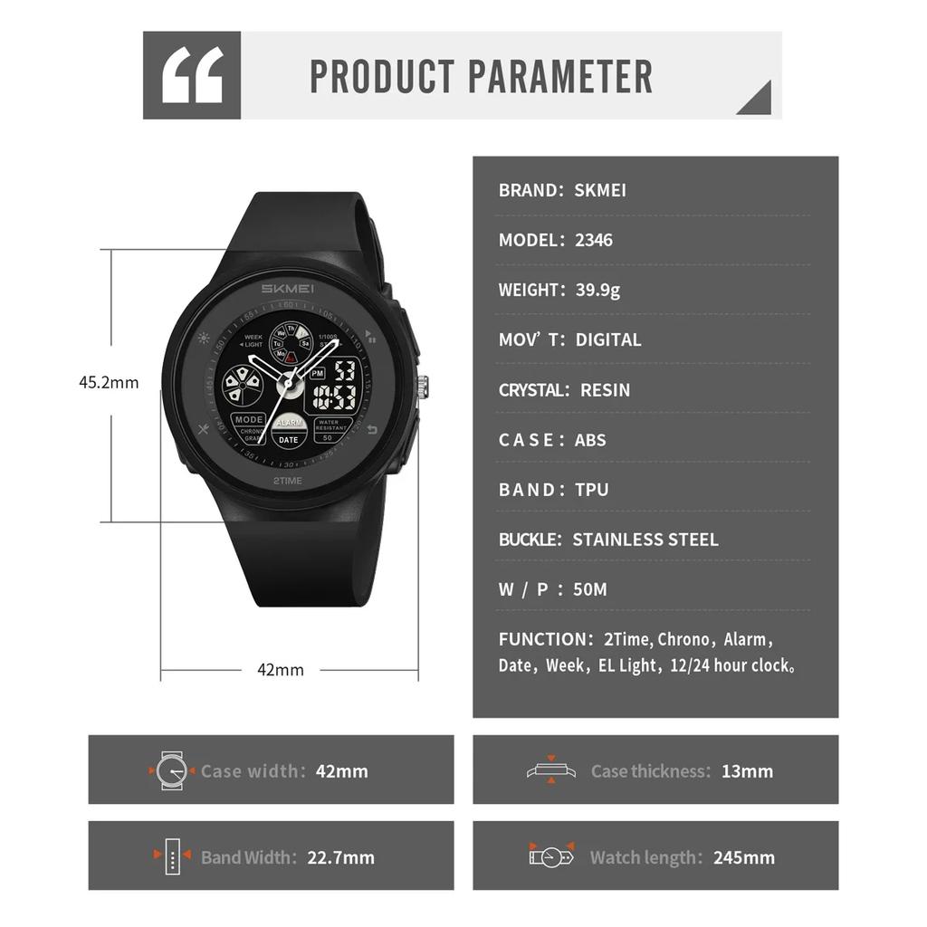 SKMEI 2346 Watch Casual Sports Watches For Men Women Waterproof Wristwatches Clock Horloges Mannen Fashion Digital Electronic