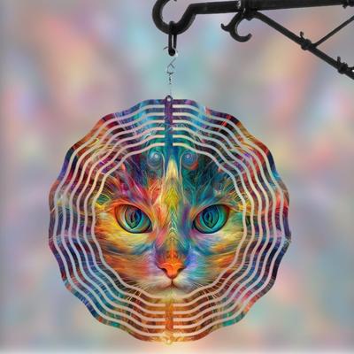 Carrilhão de Vento de Gato Psicodélico Vibrante Decoração Colorida para Pendurar ao Ar Livre para Jardim, Pátio, Festa, Arte em Metal para Todas as Estações, Presente