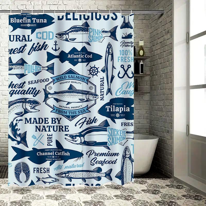 Bluefish Tuna Print Shower Curtain Fresh Seafood Design, 3D Waterproof Fabric For Bathroom Decor, Sizel72Xw72 (180Cm X 180Cm)