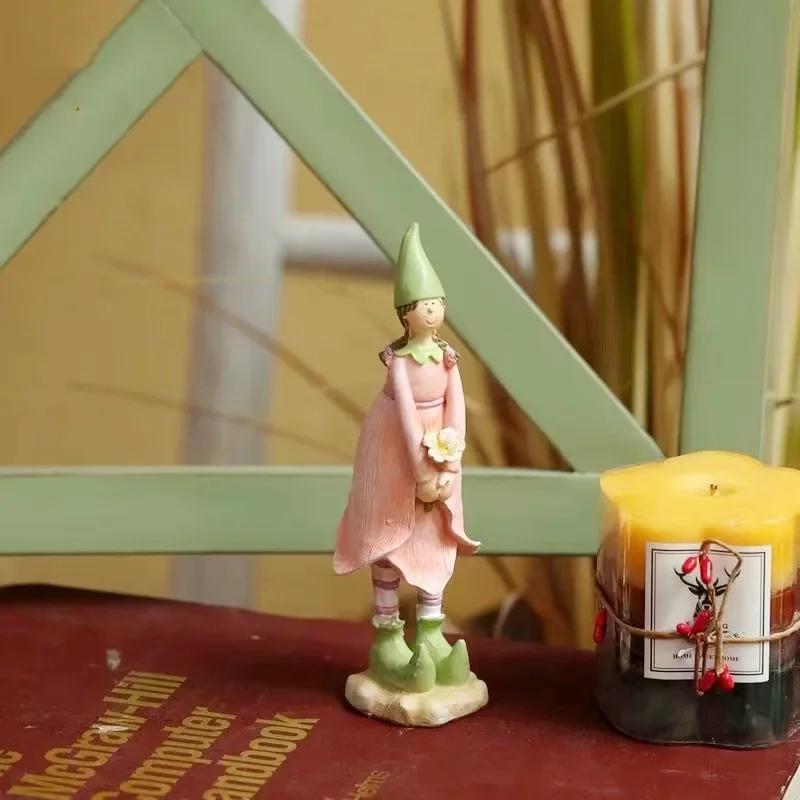 

Новый милый розовый цветок остроконечная шляпа цветок фея сестра орнамент украшение домашний креативный сад орнамент фигурка современный декор стола Flower fairy decorat