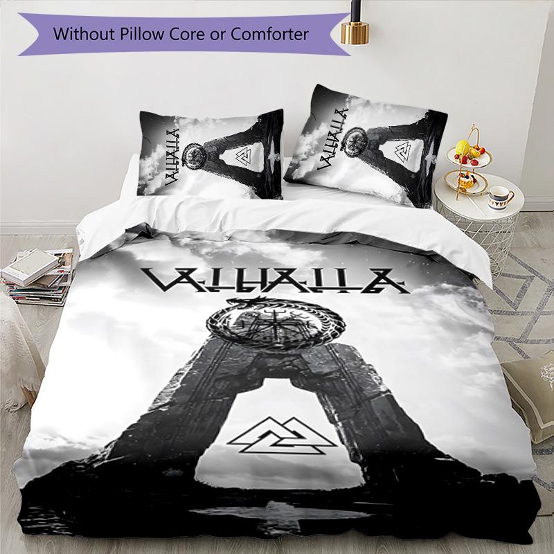 Mythologie Walhalla 3-teiliges Bettwäsche-Set Bettbezug Verschluss Enthält 1 Bettbezug & 2 Kissenbezüge für Alle Jahreszeiten Schlafzimmer Zuhause Wohnheim Dekoration