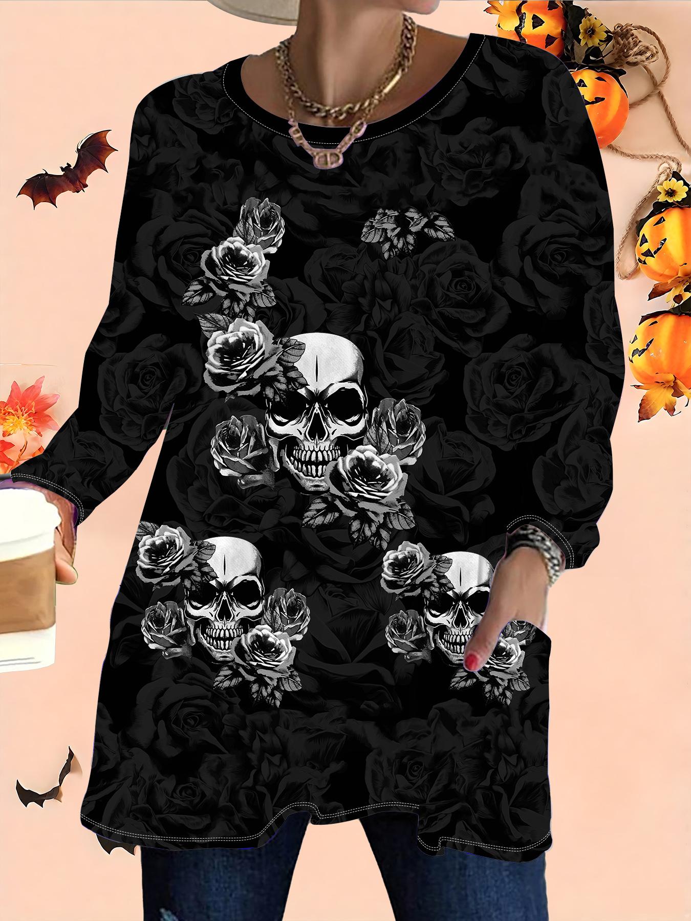 

2025 Осень Зима Новые Женские Топы Большого Размера, Модные Футболки с 3D-принтом на Хэллоуин с Круглым Вырезом и Длинным Рукавом 1XL чёрный