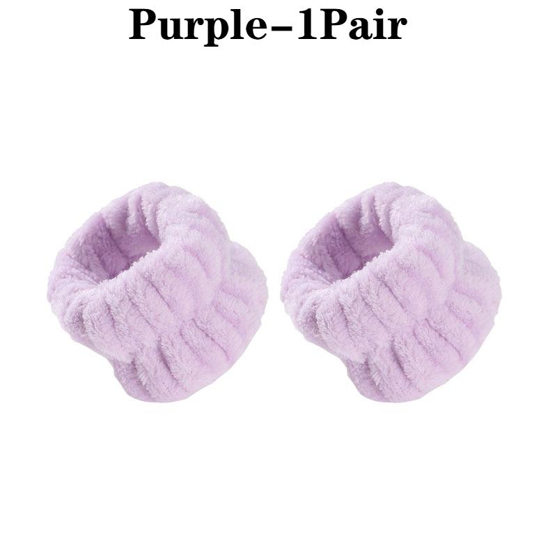 1/2Pairs Women Waterproof Face Wash Set Soft Wristband and Headband for Facial Cleaning Absorbent Microfiber Towel Wristband
