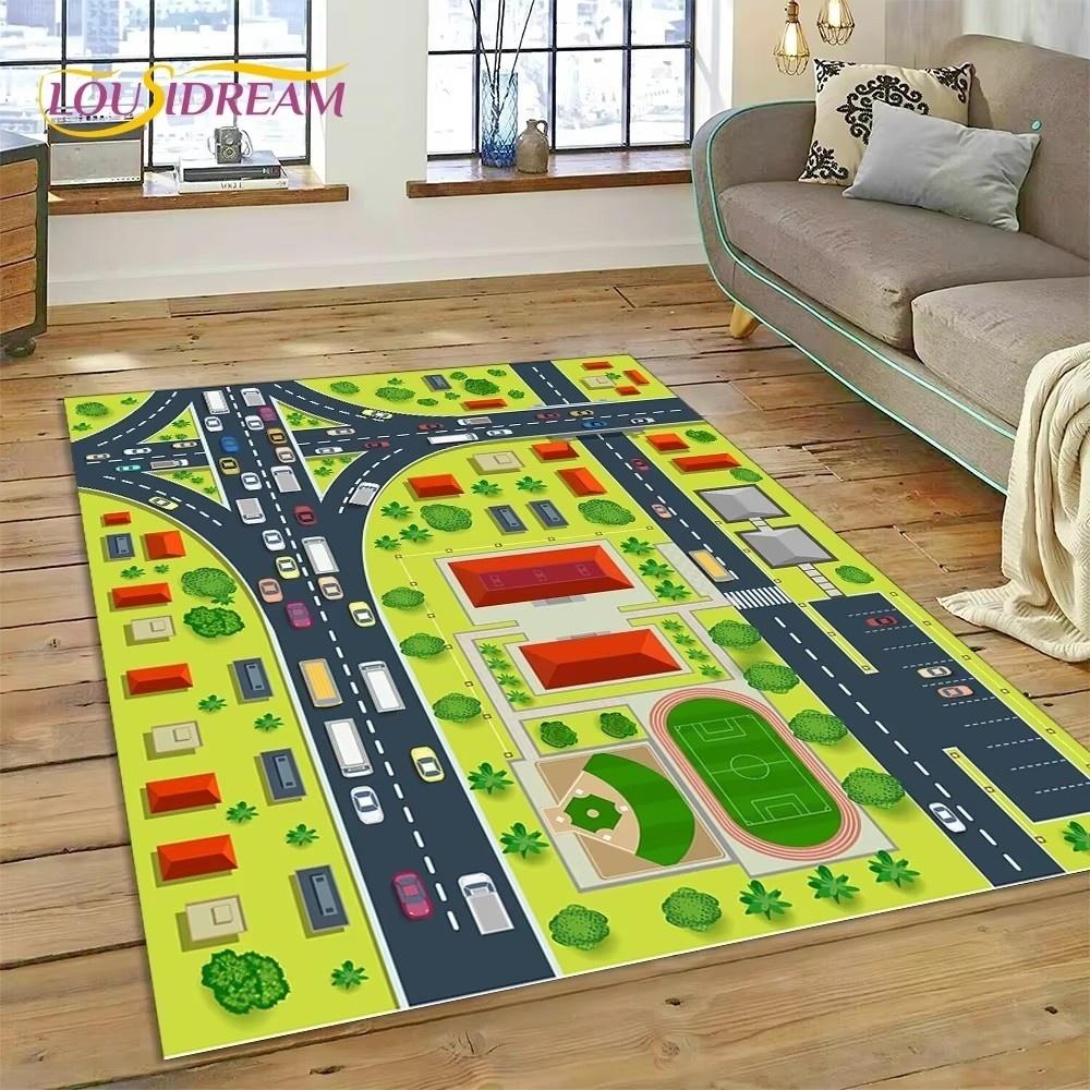 Highway Runway Playroom City Traffic Road Map Child PlayMat Carpet Rug for Bedroom Living Room Sofa Decoration Decor Floor Mat