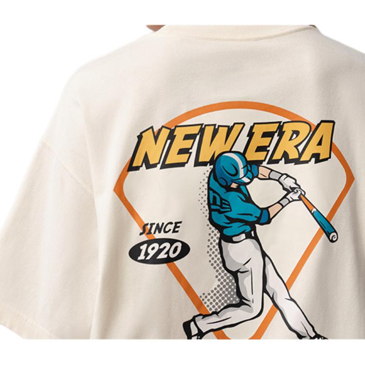 New Era SS24 Baseball Print Minimalist Casual Breathable Short Sleeve T-Shirt Unisex Tops Ivory 14187342