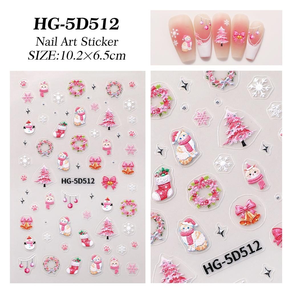 1/5pcs New Christmas Stickers 5D Cute Cartoon Santa Claus Snowflake Festival Tent Small Stickers Nail DIY Decoration Accessories