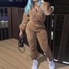 European & American Women's Solid Color Long Sleeve Plush Suit - Autumn/Winter Fashion Casualwear