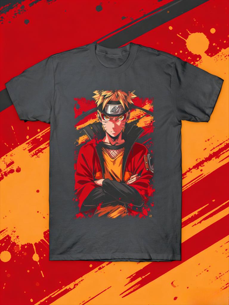 Naruto Tenjin Mode Tshirt for Men with Anime Pattern Printed Short Sleeve Fashion High Quality Trendy Cotton Top