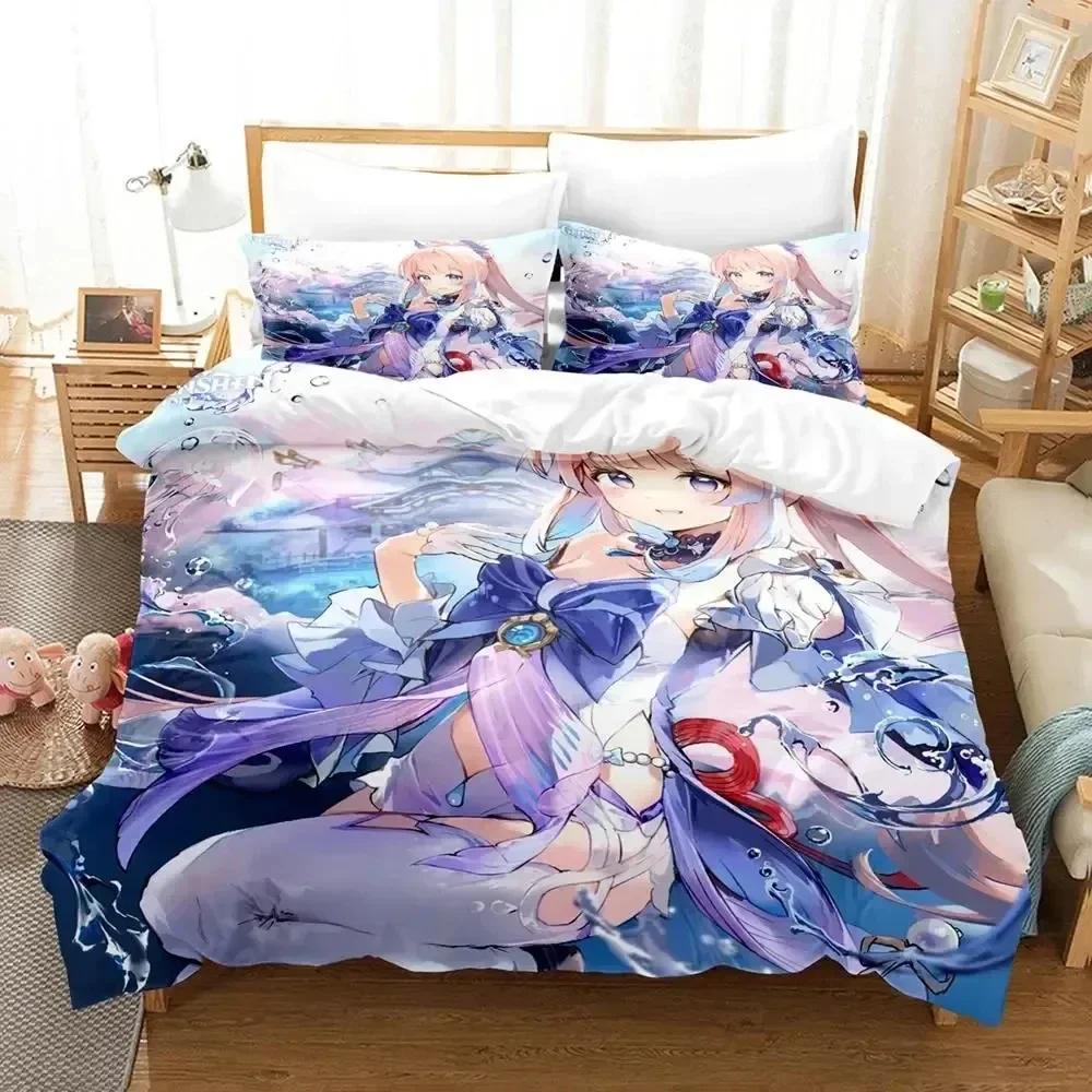 Genshin Impact Sangonomiya Kokomi Bedding Set Printed With Pillowcase Bed Duvet Cover Soft Queen King Size Bedclothes Home