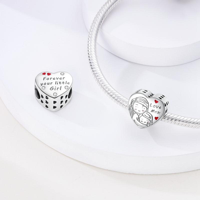 New IN 925 Silver Red Heart Love My Mother Family Beads Charms Fit Original 925 Bracelet DIY For Woman Jewelry Gift