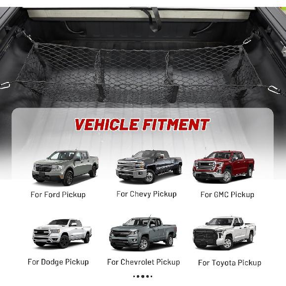 RED WOLF 3 Pocket Truck Bed Cargo Net For Toyota Ford Dodge GMC Chevy Silverado, Universal Pickup Mesh Storage Net 47.2" X 11.8" Stretchable Elastic