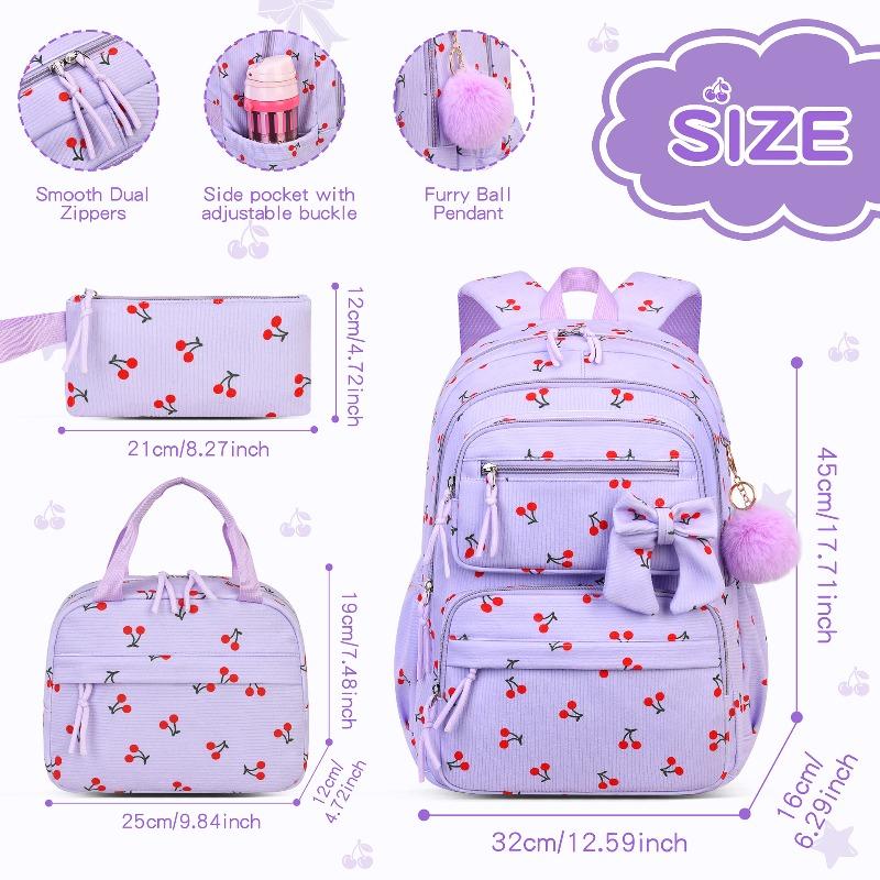 Set Zaino Scolastico in Velluto per Ragazze Adolescenti Zaino da Donna Patchwork con Fiocco alla Moda Zaino per Studenti Borsa per Libri Carina