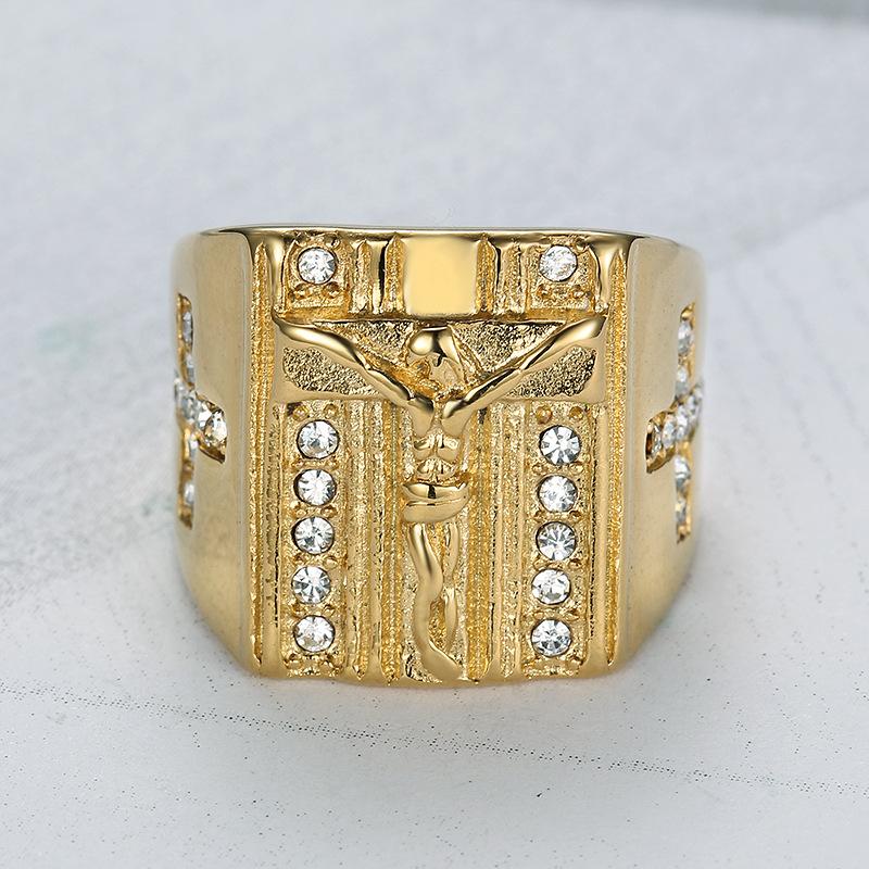Gothic Punk Cross Ring Religious Jesus Ring with Cubic Zirconia, Unisex Retro Christianity Jewelry for Men Women
