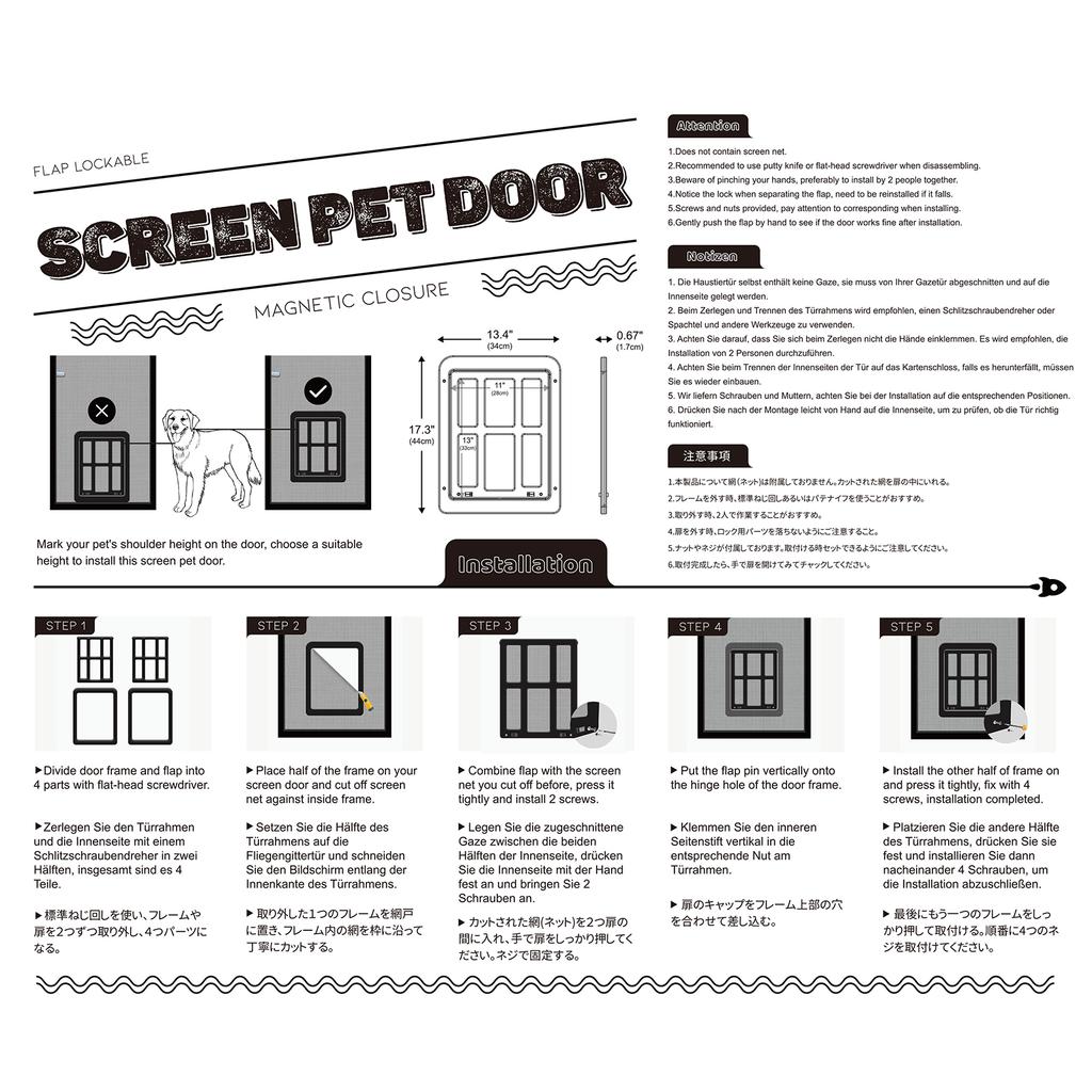 Pet Screen Door Dog and Cat Flap Door for Screen Door In Out 2Way Locking Pets Doors