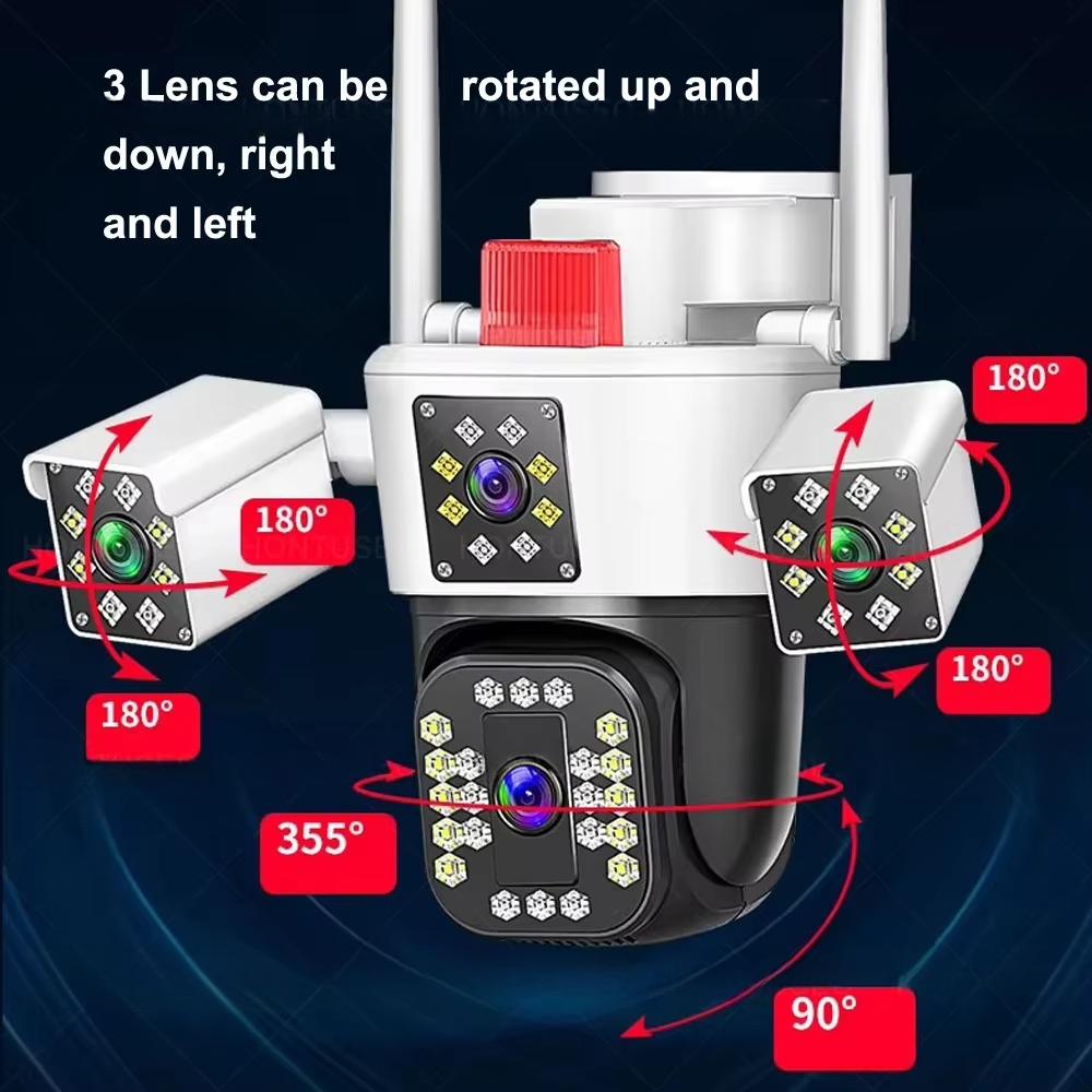 IPC360 HOME 6K 12MP 3 Lens 3 Ekran Wifi PTZ Kamera Renkli Gece Görüşü Hareket Algılama İki Yönlü Ses IP66 Gözetim Kameraları
