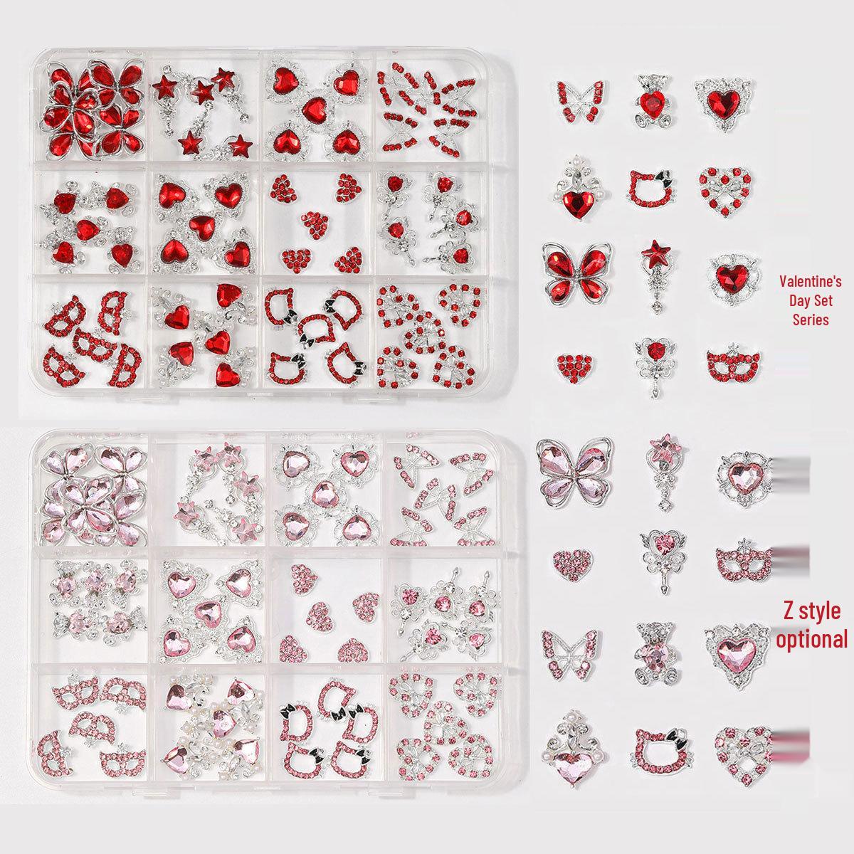 

2025 Valentine’s Day Heart Diamond 3D Nail Art Jewelry - Mixed Pack Decoration
