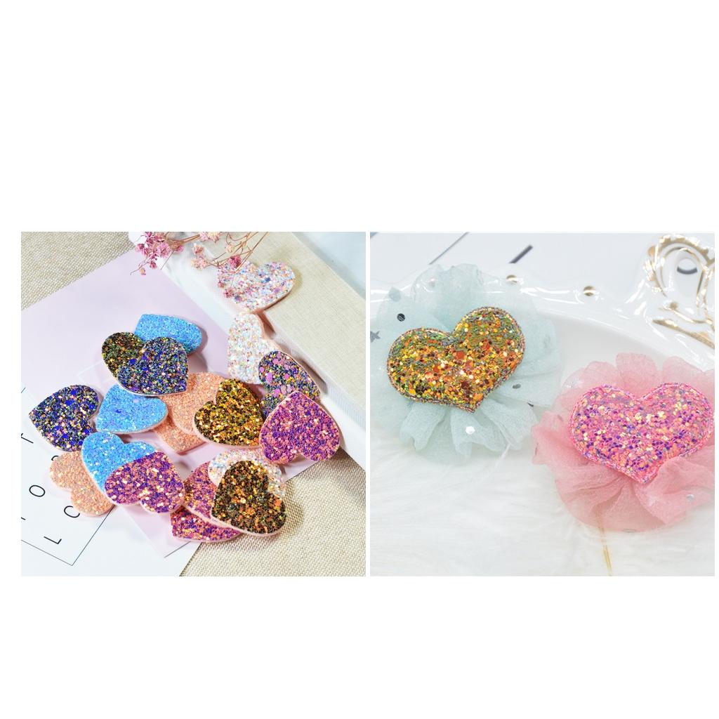 20 Pieces Korean Style Felt Heart Sequin Appliques Flatback Embellishment Making Crafting