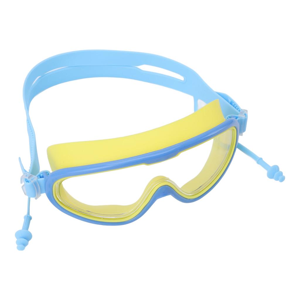 Kinder Schwimmbrille Großrahmen Wasserdicht Beschlagfrei HD Schwimmzubehör mit Nasenclip Gelb Blau