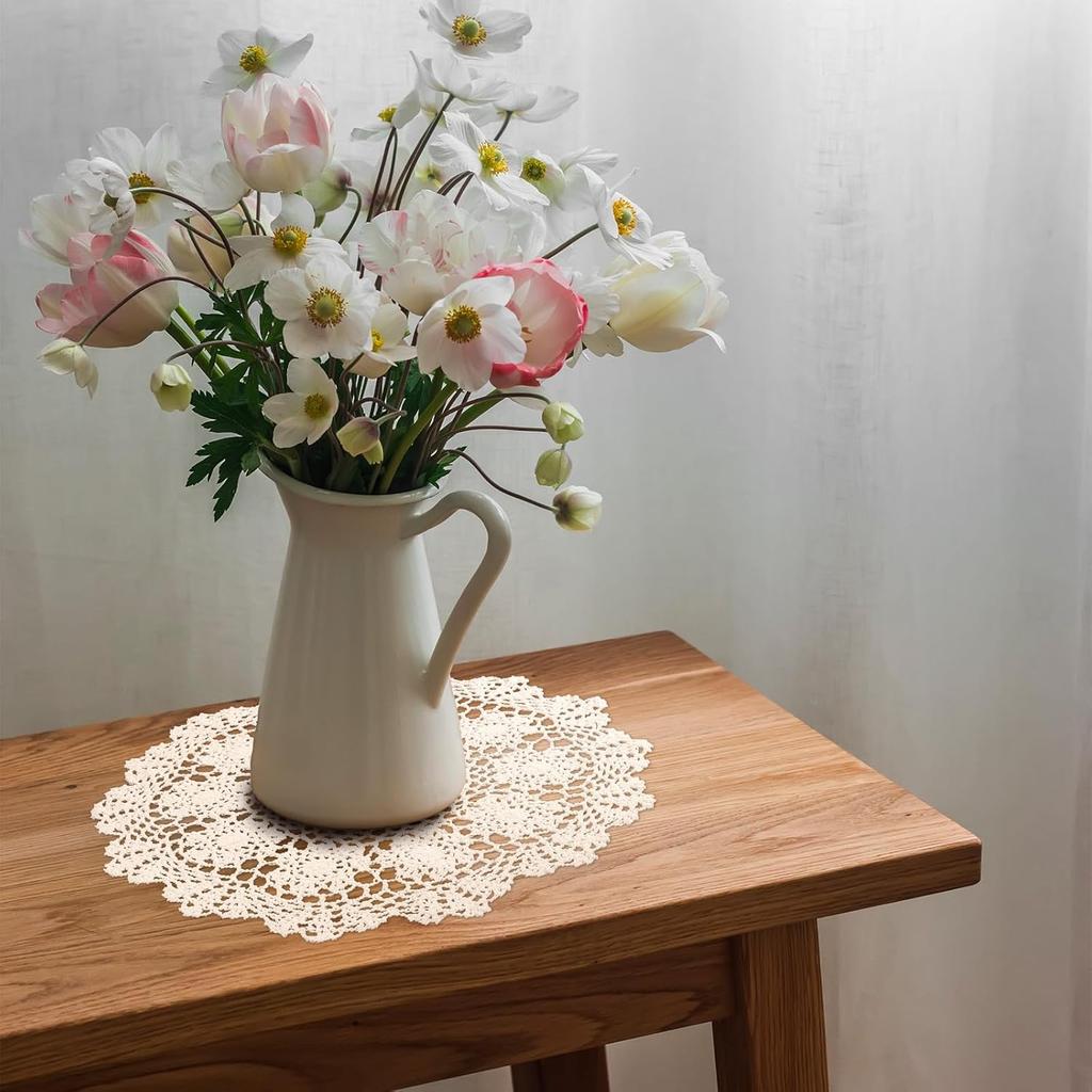Dollies for Tables, 15.7 Inch Large Cotton Handmade Table Doilies Vintage Round Crochet Doilies Lace Placemats Knitted Tablecloth for Home Kitchen