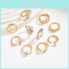 Elegant Flower Waterdrop Ring Set For Women With Geometric Design And Electroplated Finish