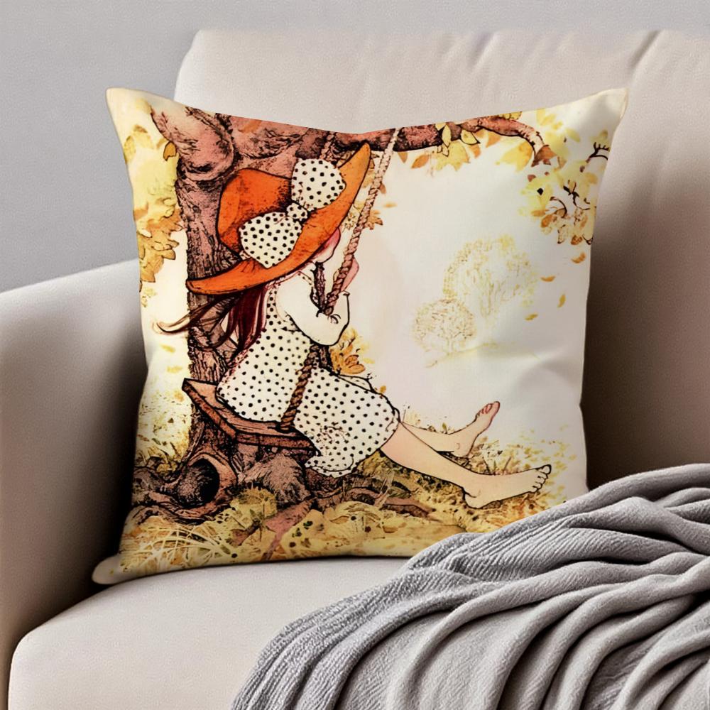 Art SSarah KKay SSwing GGirlS Cushion Cover Pillowcase Antidustmite Invisible Zipper Short Plush Sofa Cushion