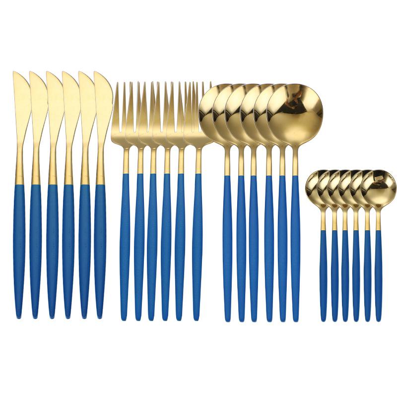 Dinnerware Black Gold Stainless Steel Cutlery Set Flatware Dining Knife Fork Tea Spoon Kitchen Dinner 24Pcs Western Tableware