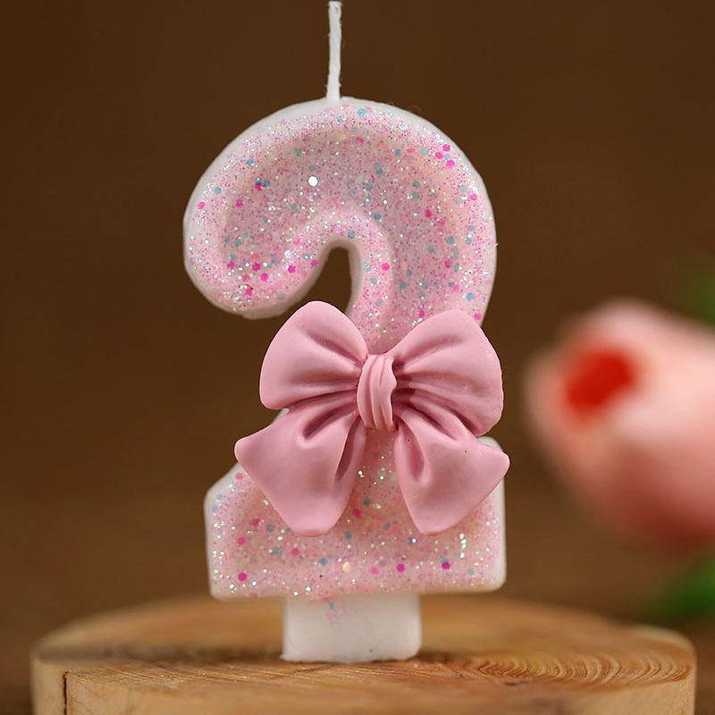 Cute Pink Bow Children's Birthday Candle Decoration for Cake