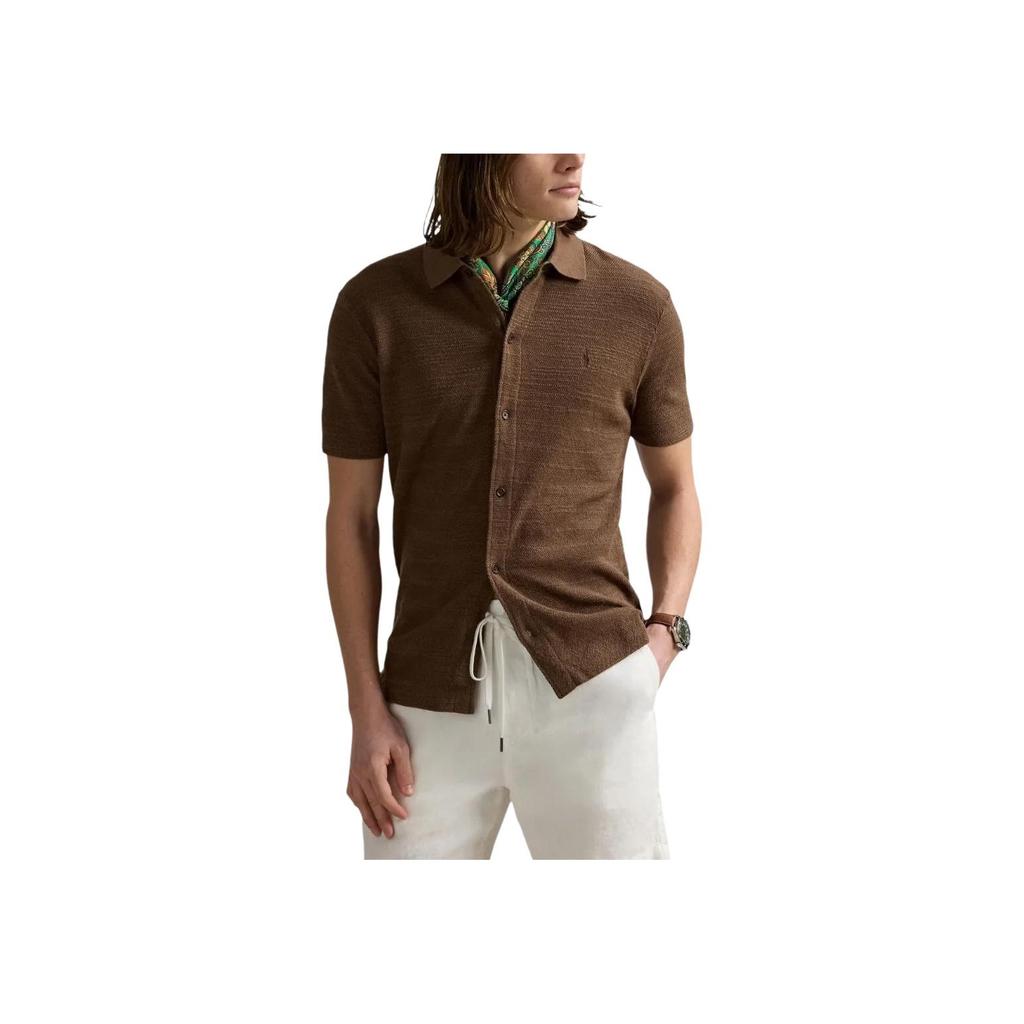 Polo Ralph Lauren Ss25 Cotton Blend Classic Collar Shirt Men Shirts Chocolate 710941096-005