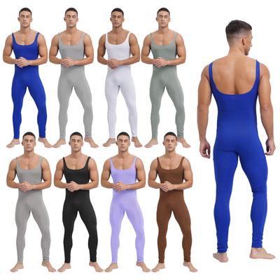 Combinaison Unitard sans manches pour homme Design rayé Col carré Style débardeur Pantalon long Combinaison athlétique