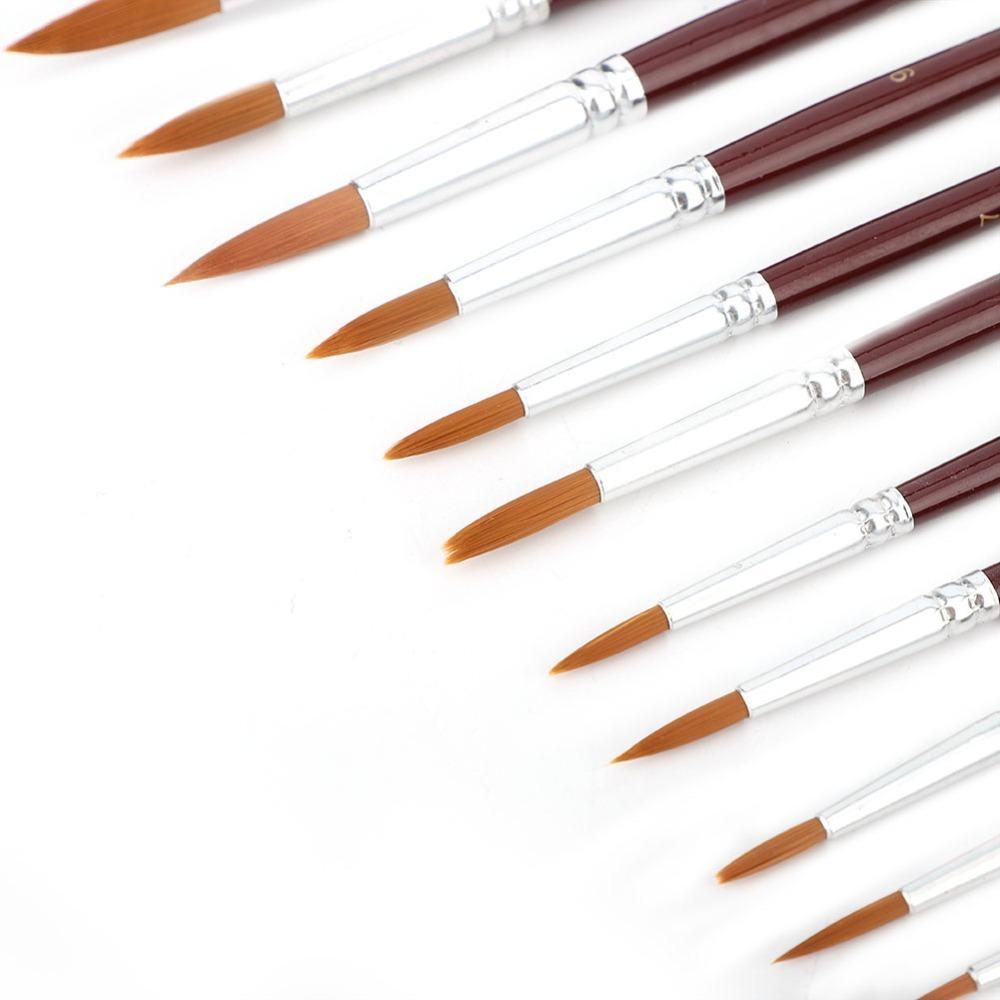 12PCS Round & Flat Head Nylon Hair Brushes Oil Painting Brushes Oil Painting