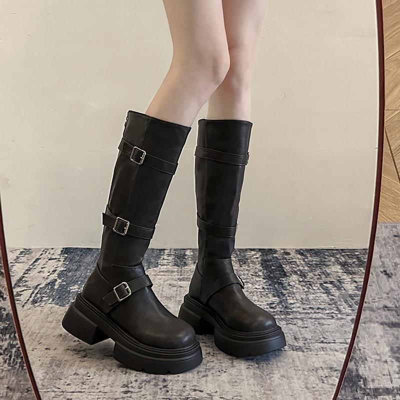 Retro classic versatile platform boots women's 2025 autumn and winter new temperament small man height and thinness knight boots