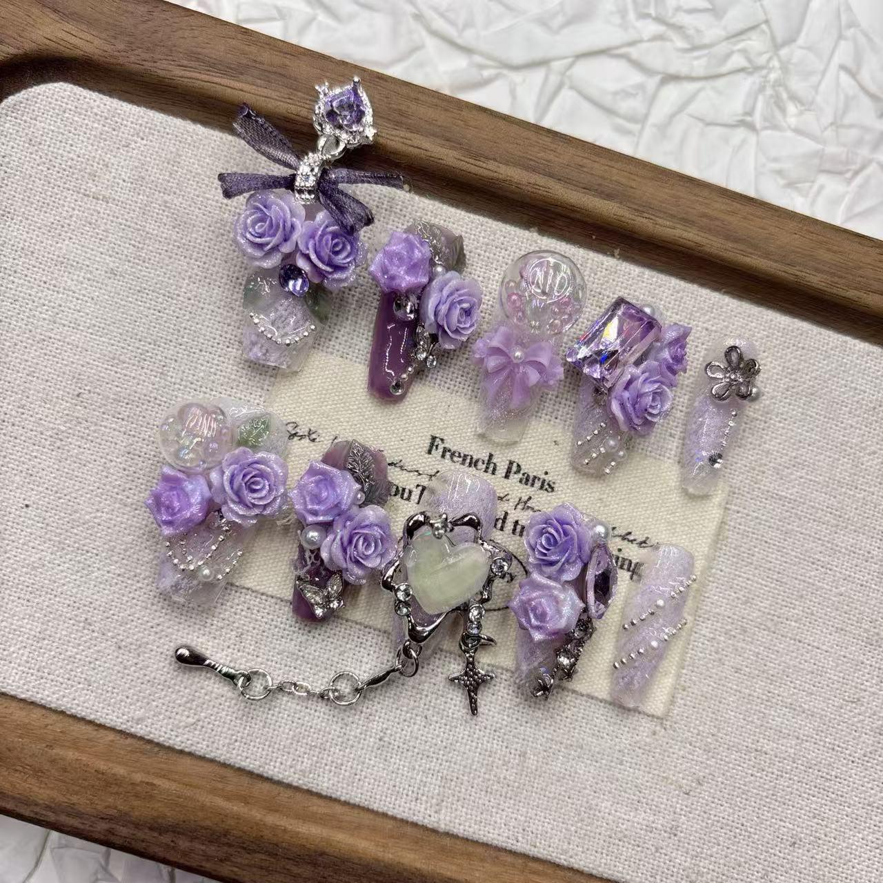 Exquisite 2026 High-End Purple Butterfly Tassel Wearable Nail Art