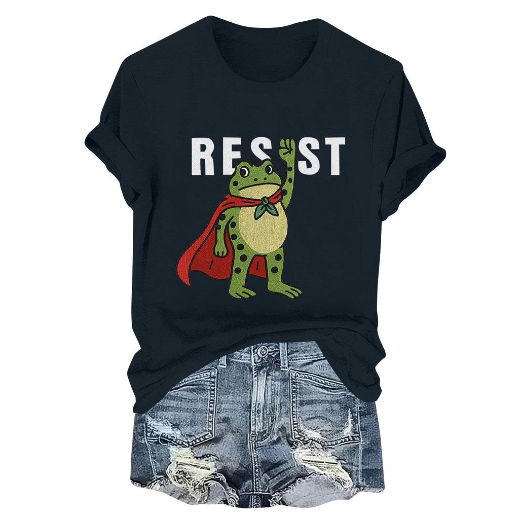 Women's Fashion Casual Printed Round Neck Short Sleeved Pullover T-Shirt Top