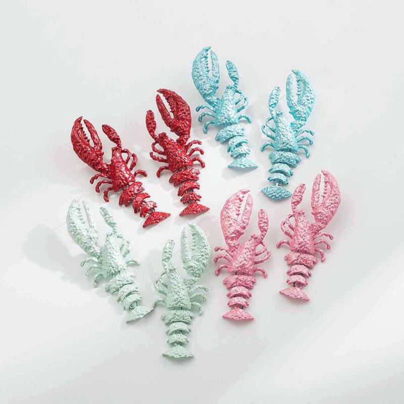Exaggerated Multi-Color Baked Paint Crayfish Earrings for Women Ladies New Beach Vacation Pendant Earrings Jewelry Accessories
