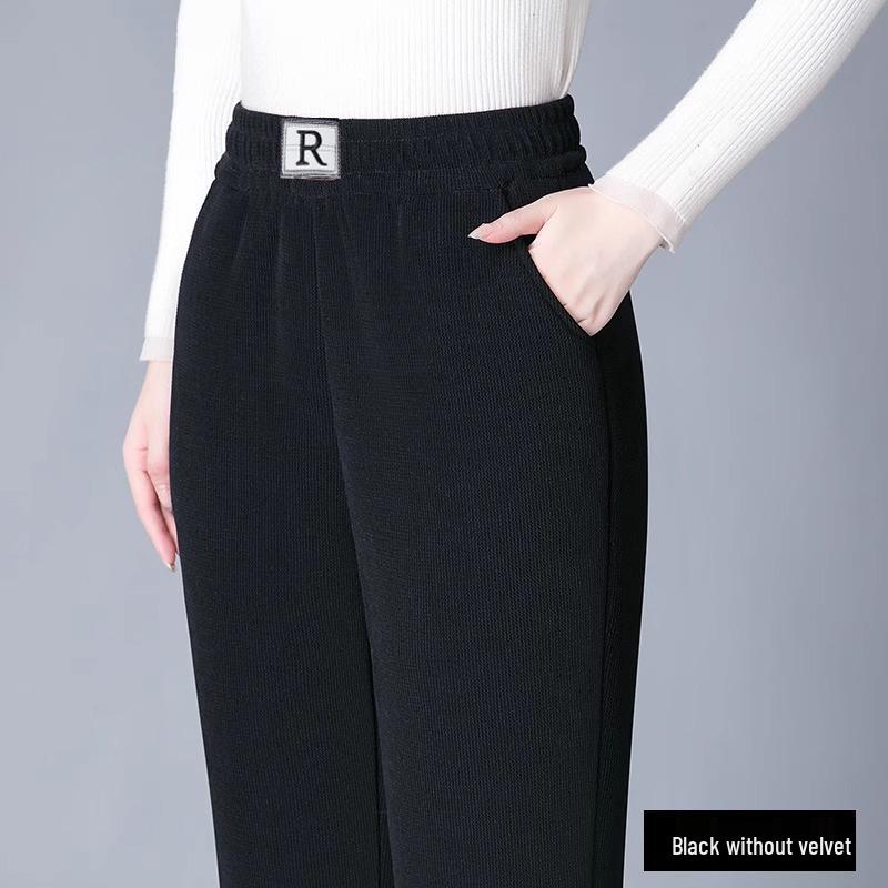 High Waist Thickened Velvet Chenille Corduroy Pants for Middle-aged Women - Warm, Elastic, Casual Fit