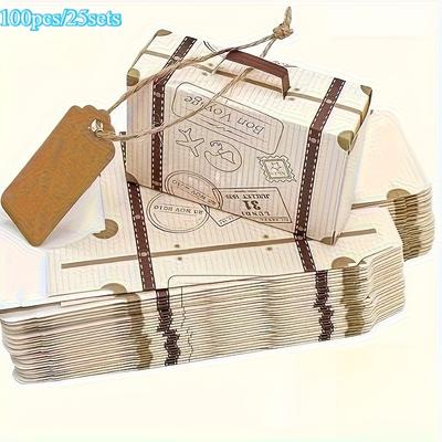 100pcs/25sets Mini Suitcase Gift Boxes with Labels & Twine Rope - Perfect for Holiday & Wedding Gifts, Travel-Friendly Storage Solution, Gift Boxes