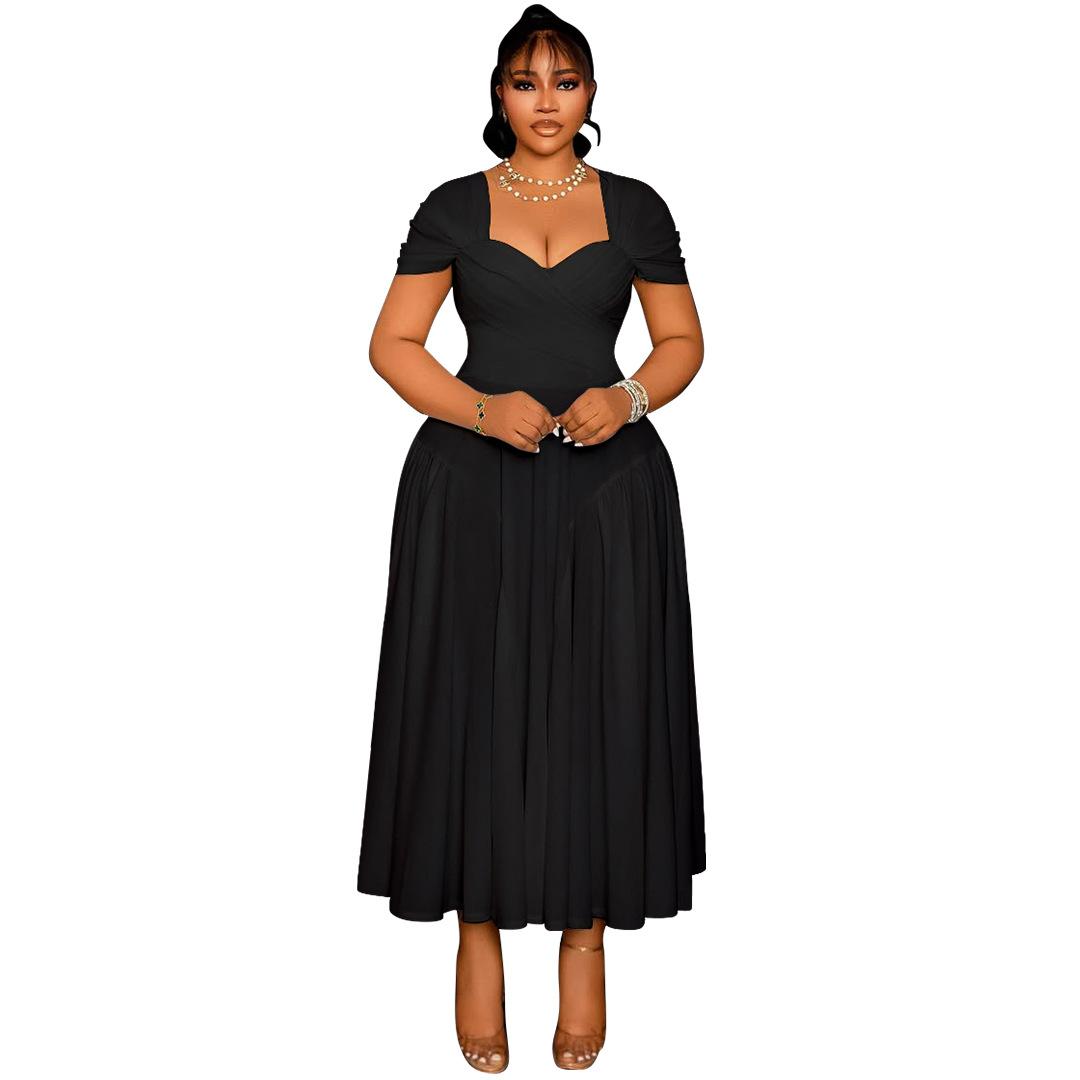 

Women s Square Neck Cross Front Loose Fit Short Sleeve Maxi Dress in 3 Colors 1XL чёрный