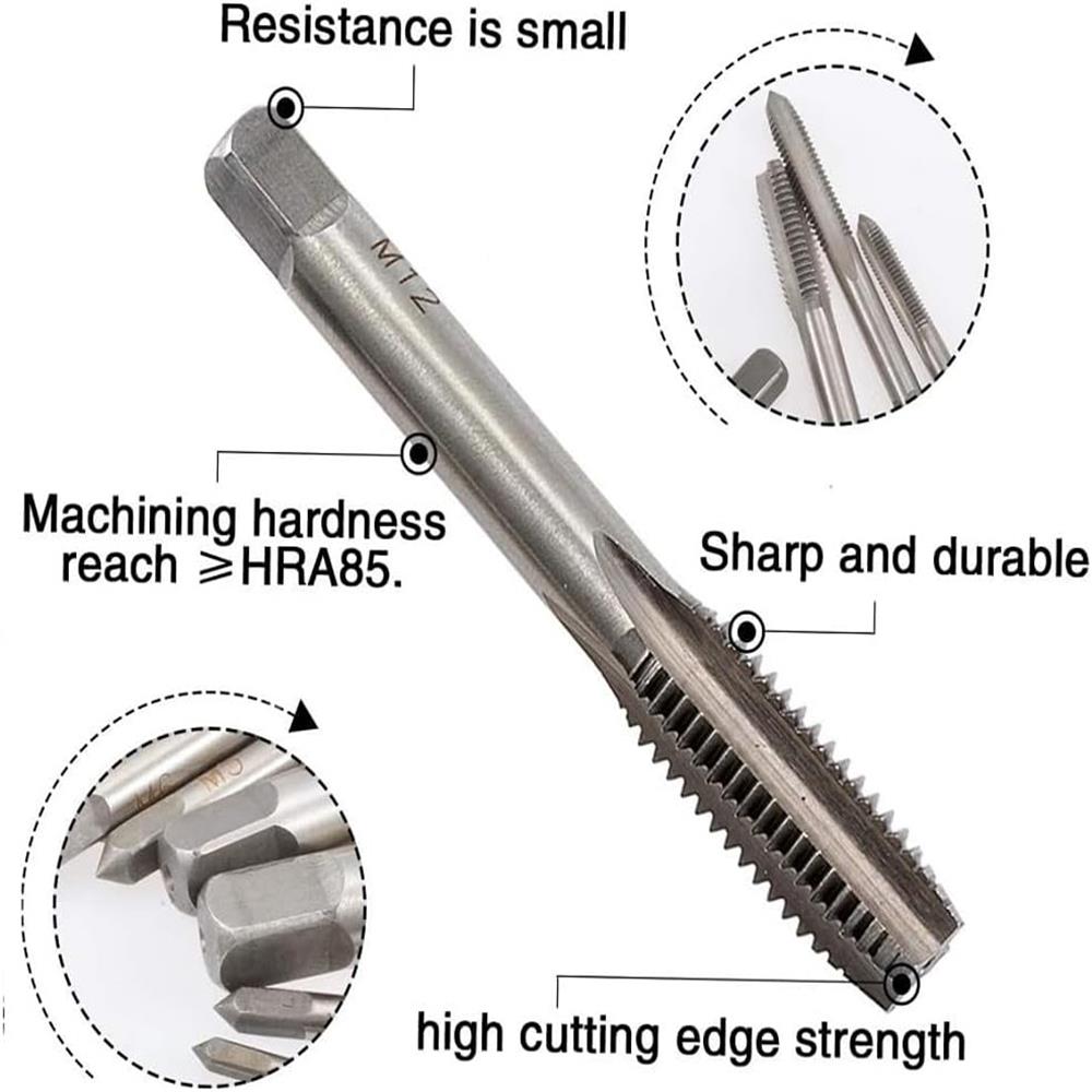 7 Pieces Square Shank Pointed Straight Groove Thread Tapping Internal Thread Tapping Tool Set, HSS Tapping Tool Set M3-M12 Hand