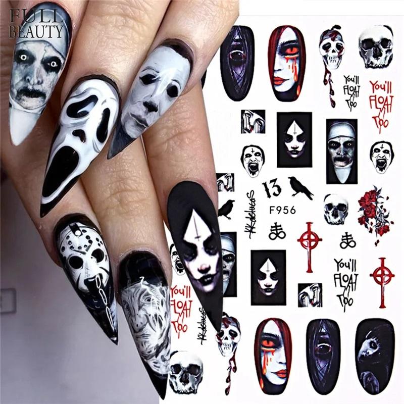New Nail Art Stickers European and American Ghost Festival Dark Butterfly Bloodthirsty Rose Skull Zombie Nail Decal