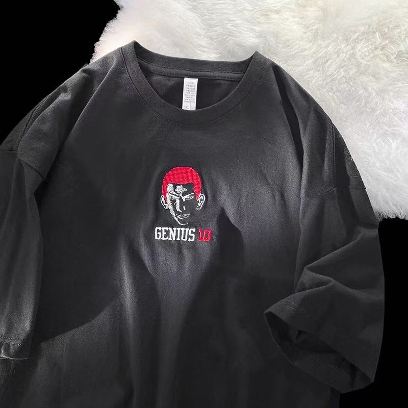 Embroidered Unisex Short Sleeve T-Shirt Slam Dunk Sakuragi Hanamichi Hip Hop Cartoon Anime Youth T-Shirt Children's Boys' Top