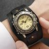 Retro Genuine Leather Strap Quartz Watches Men Punk Style Cuff Watch Wristwatches Bracelet Unusual Wrist Watch Reloj Hombre