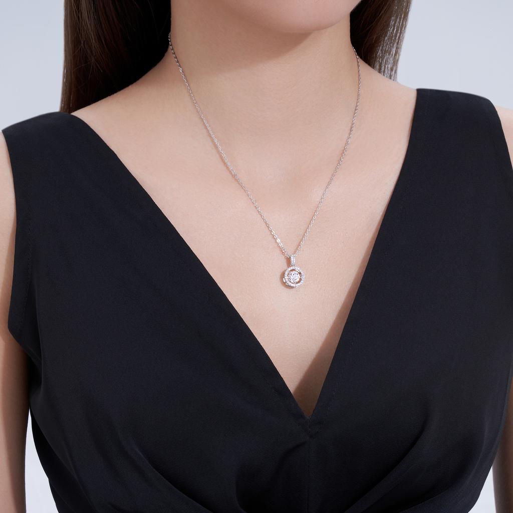 Elegant Double Halo Round Moissanite Circle Pendant Necklace S925 Silver VVS Round Brilliant GRA Certified Delicate Necklace