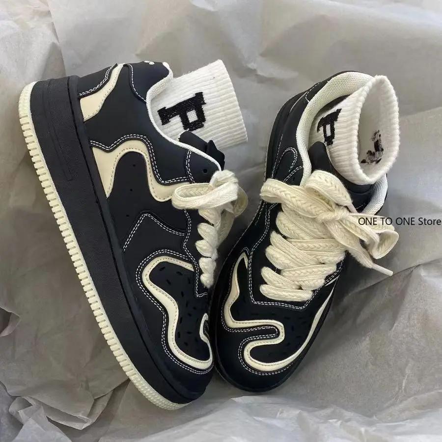 Pánské podzimní černé bílé personalizované ležérní boty s tlustou podrážkou sportovní boty pro muže trendy párové skate boty mokasíny pro muže