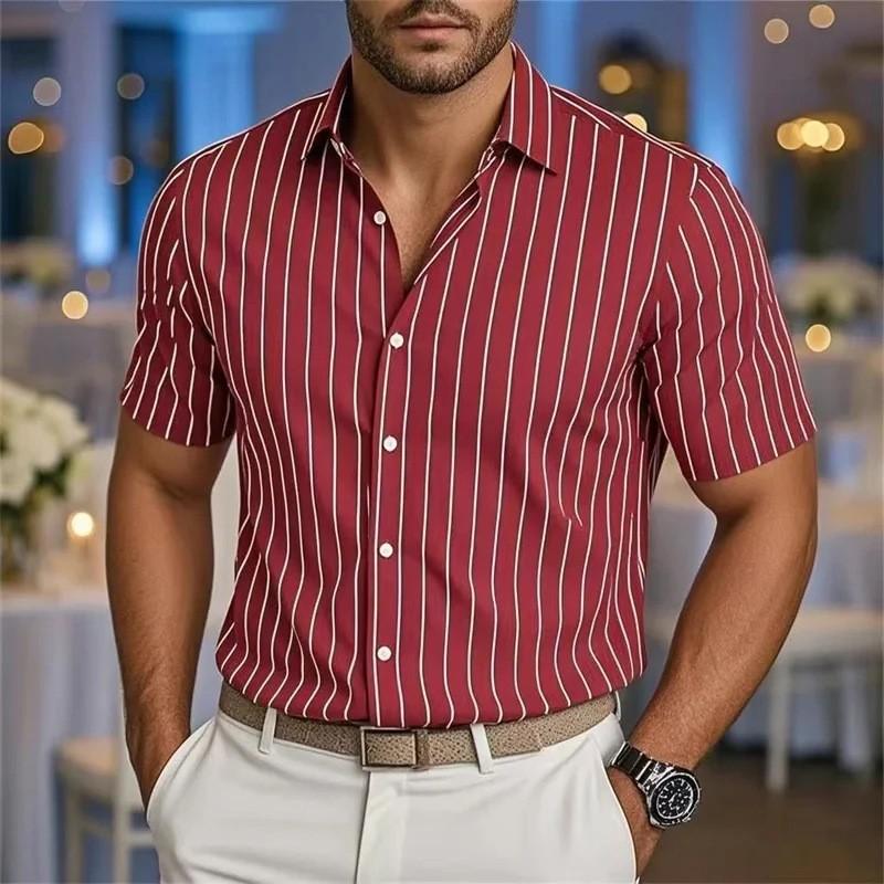 Mens Loose Short Sleeve Striped Printed Casual Shirt S