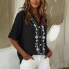 Women's Long Sleeve Button Down Blouse - Color Round Neck with Embroidery, Casual and Daily Wear Top for Women