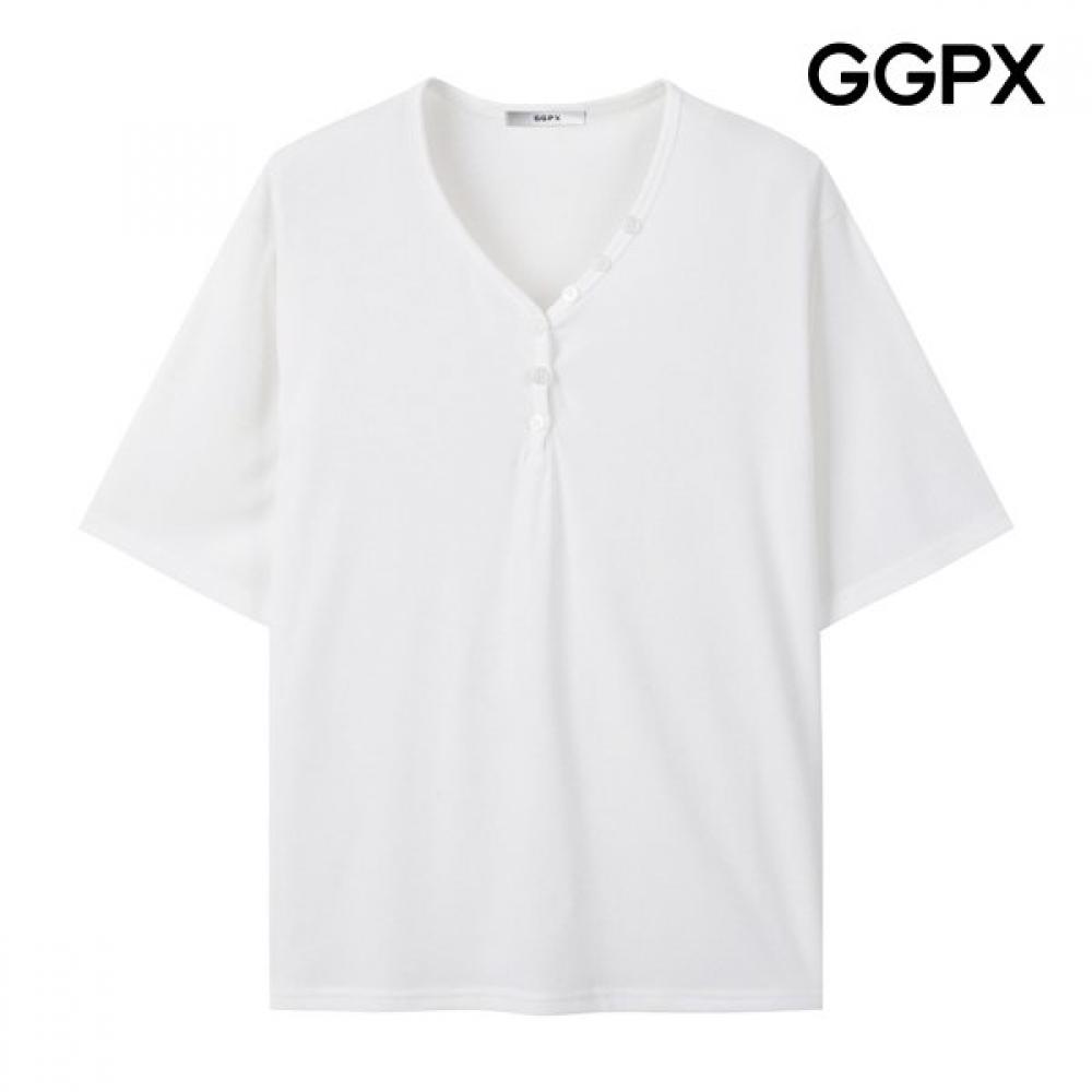 Ggpx Women V BuTTon Neck Ribbed T shirT gq6Ts013f blacks/F
